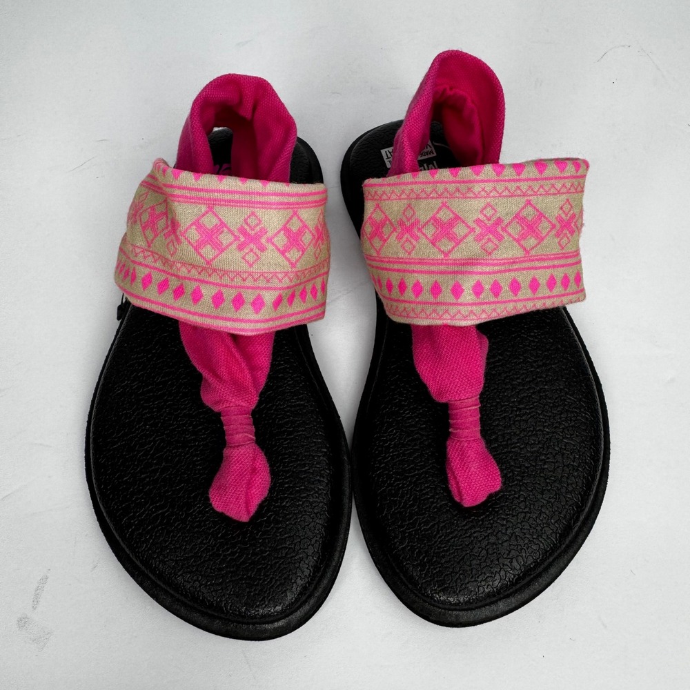 Sanuk Yoga Sling 2 Toddler Sz 9/10 Sandal Black Pink Pattern Made Outta Yoga Mat - Picture 2 of 7